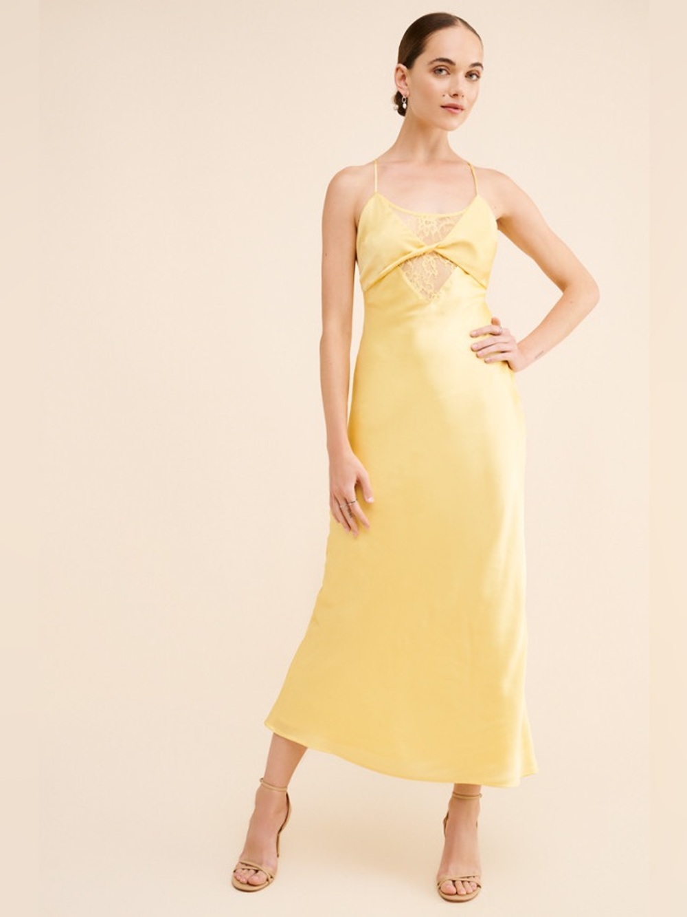If By Sea Satin Slip Maxi Dress Lace - Yellow